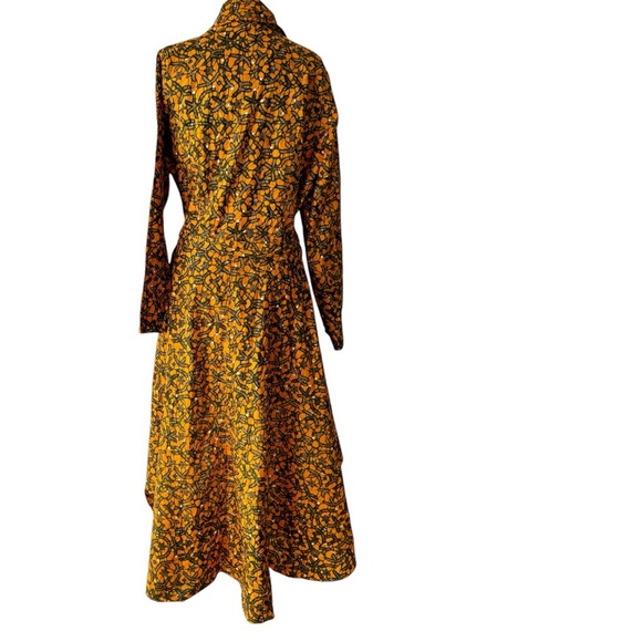 Vtg African Stars Orange Floral Hi Low Cotton Shirt Dress OSFM Pockets Wax Print - Picture 5 of 8